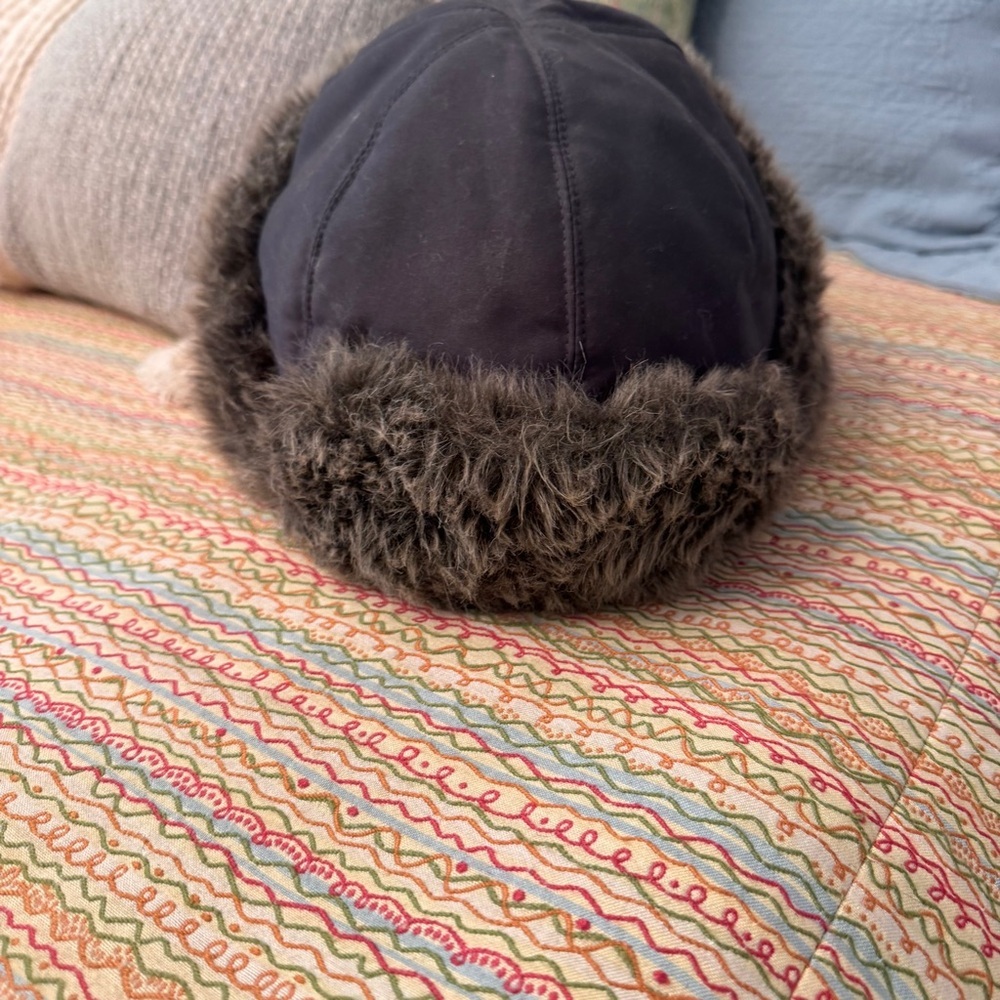 Eddie Bauer Black Trapper Hat faux fur L/XL snap closure Down insulated - Picture 10 of 15